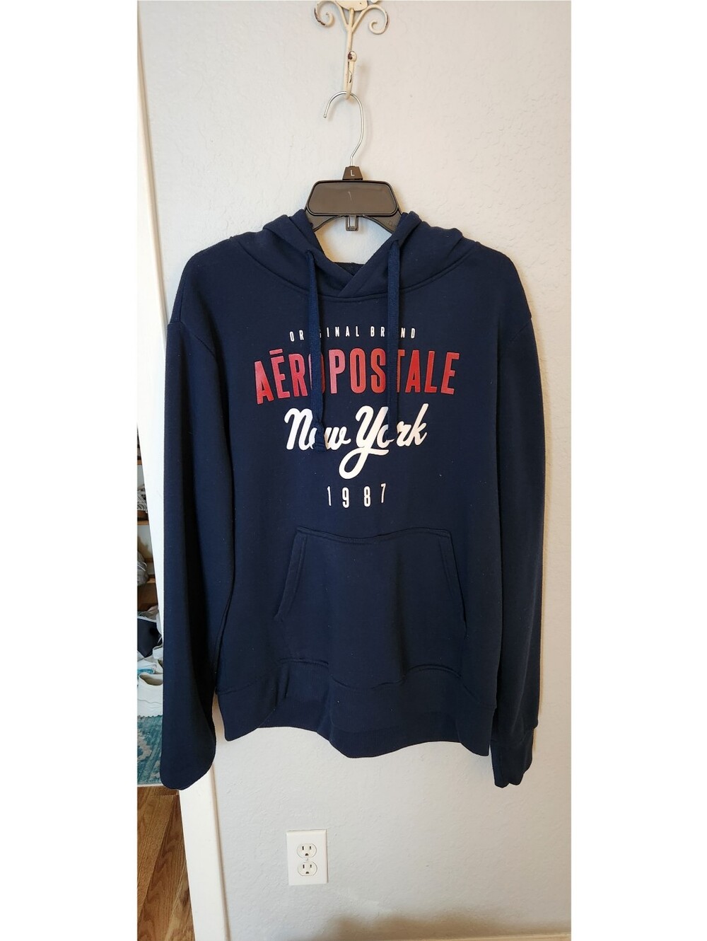 Aeropostale Men's Navy Hoodie with Red & White New York Logo